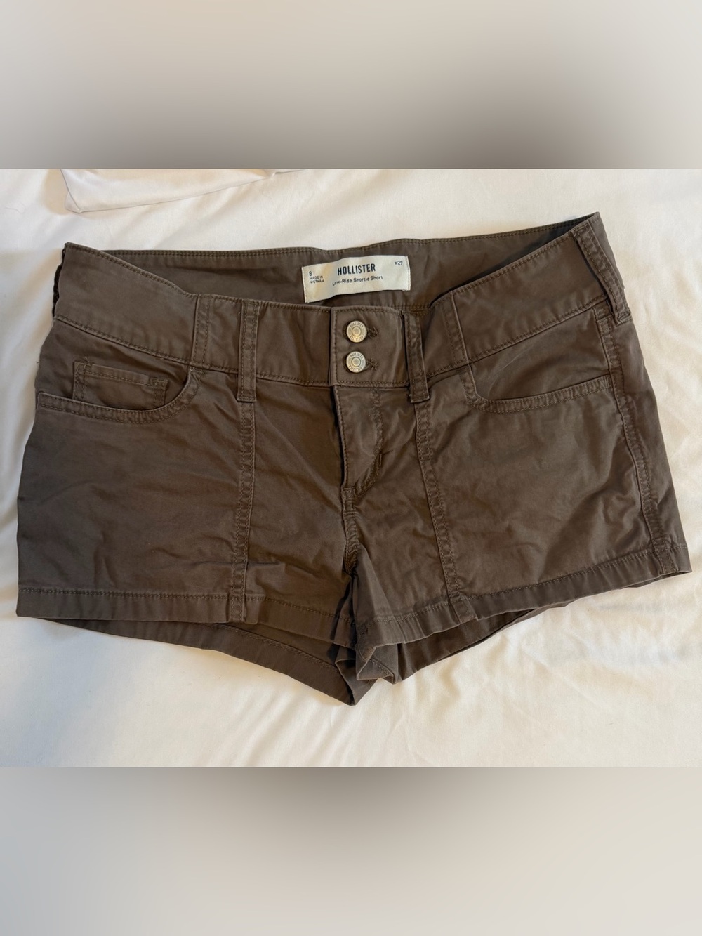 Hollister Women's Dark Brown Low-Rise Cotton Blend Shorts